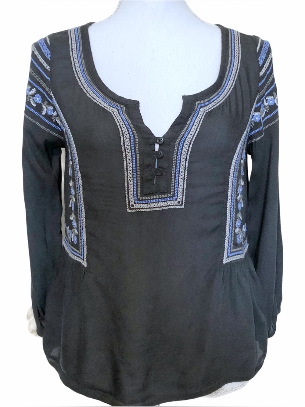 American Eagle Floral Peasant Embroidered Blouse Size Small